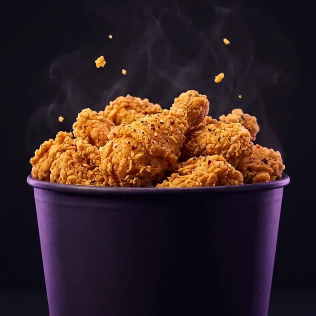 A golden pile of boneless crispy chicken bites with steam rising
